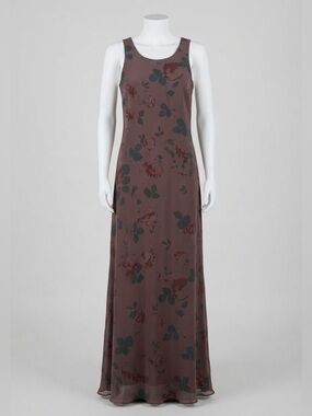 Sleeveless Floral Maxi Dress in Rust with Teal Floral Print